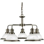 Searchlight - bistro - luminaire suspendu à 5 bras, laiton antique, verre acide, e27 Searchlight - bistro - luminaire suspendu à 5 bras, laiton antique, verre acide, e27