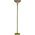 Dragonfly - lampadaire  1 lumire en laiton antique, verre tiffany, rouge, bleu, e27 - searchlight