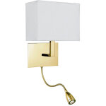 Searchlight hotel applique murale - m�tal laiton satin� et abat - jour en tissu blanc