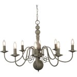 Searchlight - lustre greythorne - 8l m�tal gris textur� e14 max 8x60w diam�tre 88cm