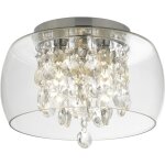 Searchlight - plafonnier curva 3l m�tal chrome, abatjour verre transparent, pampille cristal ip44 clii ...
