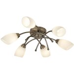 Searchlight - opera - plafonnier affleurant � 6 bras � 6 branches en laiton antique et verre opale, g9 ...