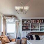 Searchlight - silhouette - luminaire suspendu � 5 bras en laiton antique avec abat - jour en verre sem�, ...