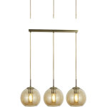 Searchlight - suspension balls 3l barre, m�tal laiton antique avec verre ambr� e27 3x60w haut 150cm lg ...