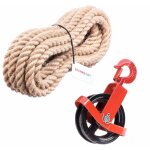 Seilwerk stanke 150 mm poulie avec crochet + corde de jute 20 mm 15 m, crochet de treuil