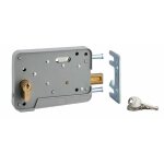 Serrure en applique  double entre pour portillon, rversible, 150x108mm, axe 130mm, cylindre 30x10mm, ...