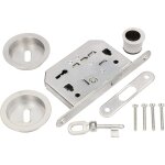 Serrure � crochet pour portes coulissantes avec cl� - rosace avec poign�e encastr�e - argent chrom� - ...