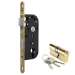 Serrure à larder à cylindre 30 + 30 mm fourni noir axe 40 mm a encastrer réversible bouts ronds Serrure à larder à cylindre 30 + 30 mm fourni noir axe 40 mm a encastrer réversible bouts ronds