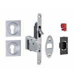 Bonaiti - serrure porte coulissante � crochet - axe 50mm - rosaces carr�es i + gache trou de cylindre ...