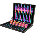 Service de couverts pour 6 personnes, couverts arc - en - ciel en acier inoxydable de haute qualit�, ...