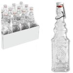 Set 12 pcs. bouteilles en verre carres dcores avec bouchon mcanique 150 ml 108008