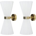 Set 2 appliques murales � abat - jour en coton forme sablier et m�tal 2 lumi�res blanc telang