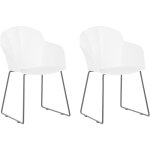 Set de 2 chaises de salle � manger design en plastique blanc avec pi�tement m�tallique noir design moderne ...