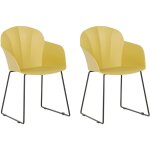 Set de 2 chaises de salle � manger design en plastique jaune avec pi�tement m�tallique noir design moderne ...