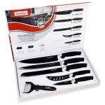 Set 5 couteaux de cuisine noirs en acier  manches antiseptique + plapate noir