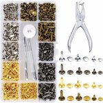 Shining house - 360 rivet cuir set double casquette rivet clous en m�tal tubulaire 3 tailles avec punch ...