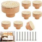 Shining house - 8 pi�ces boutons de meuble en rotin bois poign�es de tiroir ronds blanc pour placards ...