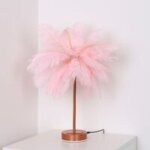Shmshng ? lampe de chevet led pissenlit ? abat - jour plumes roses ? hauteur 43 cm ? alimentation usb ...