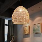 Shmshng - lustre, lampe en rotin pendentif lumi�re vintage abat - jour suspendu e27 salle � manger d�cor ...