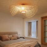 Shmshng ? plafonnier r�tro en bambou et rotin 45 cm ? �clairage e27 tiss� � la main pour salon, chambre, ...