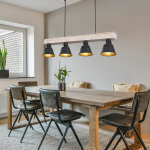 Etc - shop - plafonnier vintage en bois clair suspendu noir salon �clairage pendule naturel