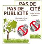 Signaletique. biz france - 2 autocollants pas de publicit� merci de penser � la plan�te. adh�sifs stop ...