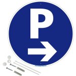Signaletique. biz france - parking fl�che � droite panneau de signalisation rond en aluminium pr�perc� ...