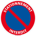 Panneau stationnement interdit. signalisation interdiction. disque autocollant interdiction de stationner, ...