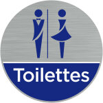 Signaletique. biz france - pictogramme toilettes mixtes. - adh�sif aspect aluminium bross� - diam�tre ...