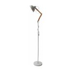 Lampadaire m�tal industriel sur pied en bois - h. 150cm - blanc silumen