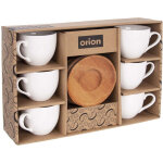 Six tasses en porcelaine avec soucoupes en bambou dans une boite cadeau