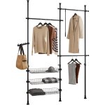 Frg34 - sch penderie garde - robe portant de vtement 3 barres 3 paniers largeur (160 - 195cm) x hauteur ...