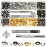 Sollbry 400pcs ?illets grommets eyelets de 5 mm, trousse � ?illets en laiton avec 3 outils d'installation ...