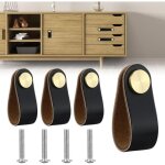 Sollbry 4pcs poign�e meuble cuir, bouton porte placard poignee cuir bouton de tiroir, poignee de meuble ...