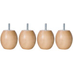 Someo - 4 pieds boules bois vernis naturel 7, 5 cm