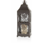 Lanterne en mtal brun fonc avec bougie led - 44 cm - lampe de jardin dcorative avec motif d'hortensia ...