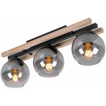 Globo - spot de plafond lampe en bois 3 flammes plafonnier plafonnier lampe de chambre, verre fum�, m�tal ...