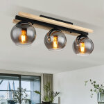 Etc - shop - spot de plafond lampe en bois 3 flammes plafonnier plafonnier lampe de chambre, verre fum�, ...