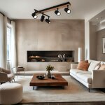 Spot de plafond plafonnier spot noir bande spot 5 flammes, m�tal mdf aspect bois scandinave, 5x douilles ...