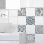 Sticker carrelage autocollant elvas 15x15cm, 6 pi�ces, imitation carreaux de ciment ancien bleu et gris, ...