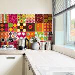 Sticker mural carrelage adh�sif cuisine salle de bain - 24 stickers carrelages ethnique sagamihara - ...