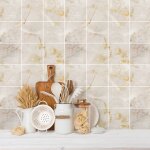 Sticker mural carrelage adh�sif cuisine salle de bain - 9 stickers carreaux de ciment marbre beige de ...