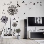 Stickers muraux fleurs de pissenlit noir (150x114cm) i papillon plantes branche arbre i autocollant sticker ...