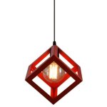 Stoex ? lustre suspension industrielle en m�tal rouge ? plafonnier cube carr� �22 x 28 cm ? corde ajustable ...
