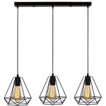 Stoex suspension industrielle vintage cage dimant, lampe de plafond barre 3 luminaire mtal lustre abat ...