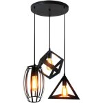 Stoex suspension luminaire vintage cage mtal noir, lustre industriel 3 lampes e27 corde ajustable pour ...