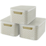 Style set de 3 bo�tes de rangement avec couvercle s - beige - veba