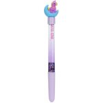 Stylo gel noir � pointe souple avec capuchon cartoon et support violet pour �criture et dessin