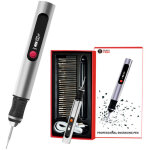 Stylo graveur multifonctionnel � batterie lithium rechargeable longue dur�e, argent.