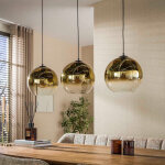 Suspension 3 lampes rondes 110x29x150 cm en verre dor� et m�tal